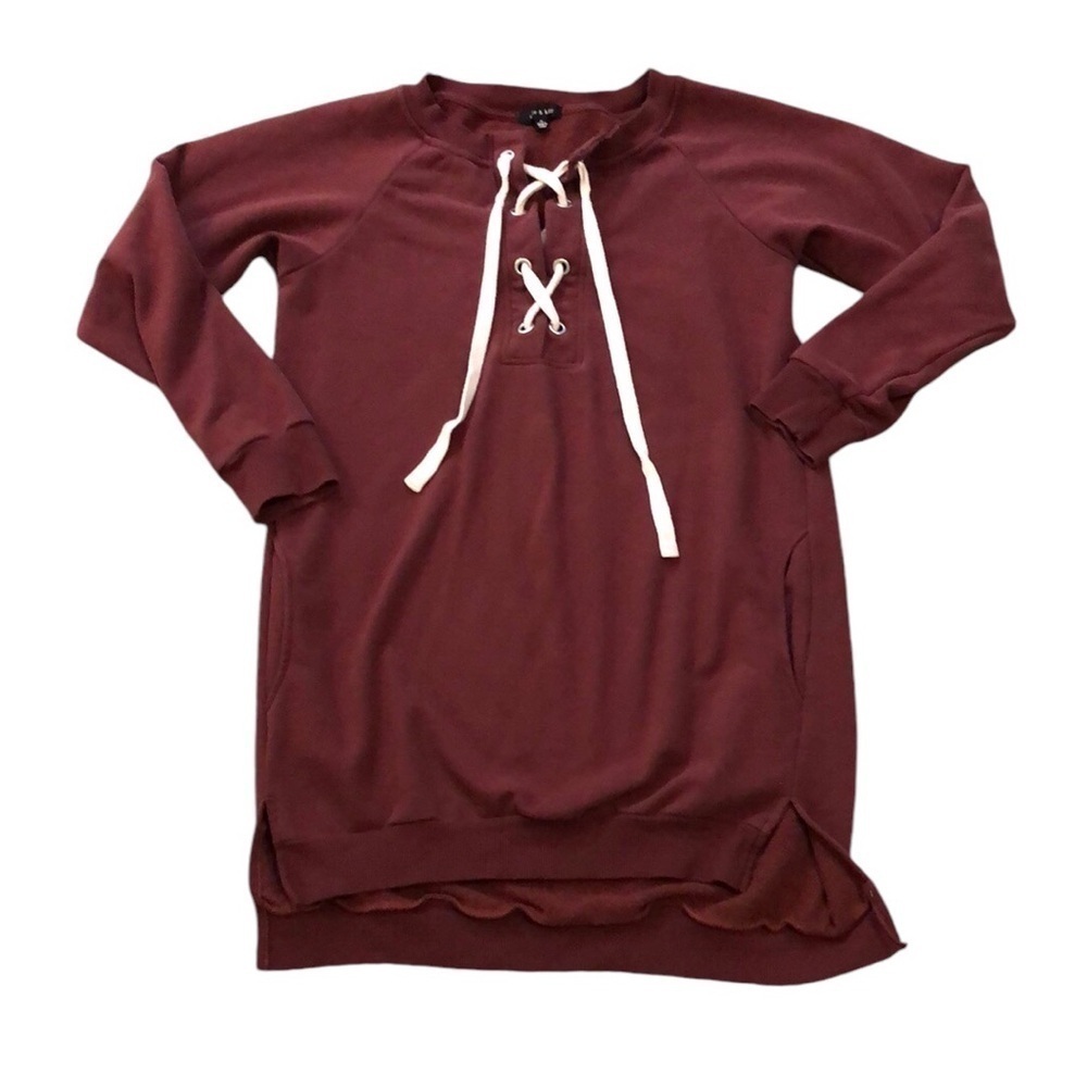 Ellie & Kate Womens Sweatshirt Dress Sz XL Burgundy Ties High Low Comfy Cozy